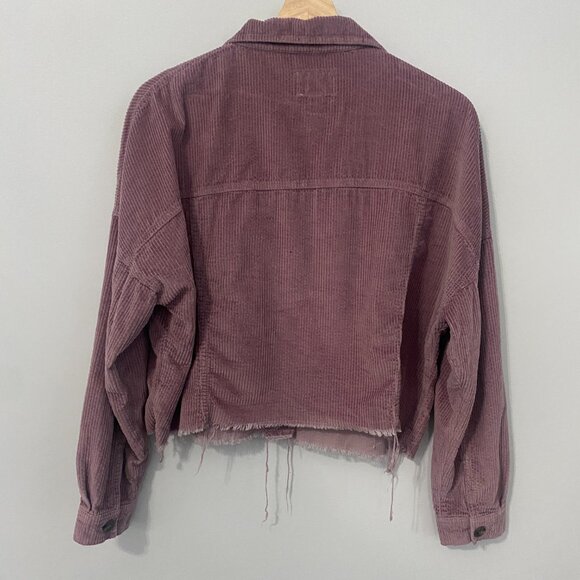 AMERICAN EAGLE Purple Cotton Cropped Distressed Corduroy Jacket Size Small - Picture 5 of 7